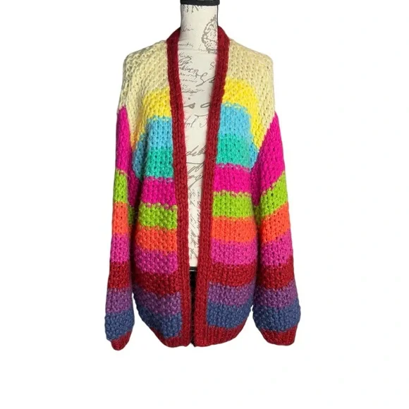 FRNCH Lobelia cardigan sweater chunky rainbow knit women’s size medium large - Picture 3 of 9
